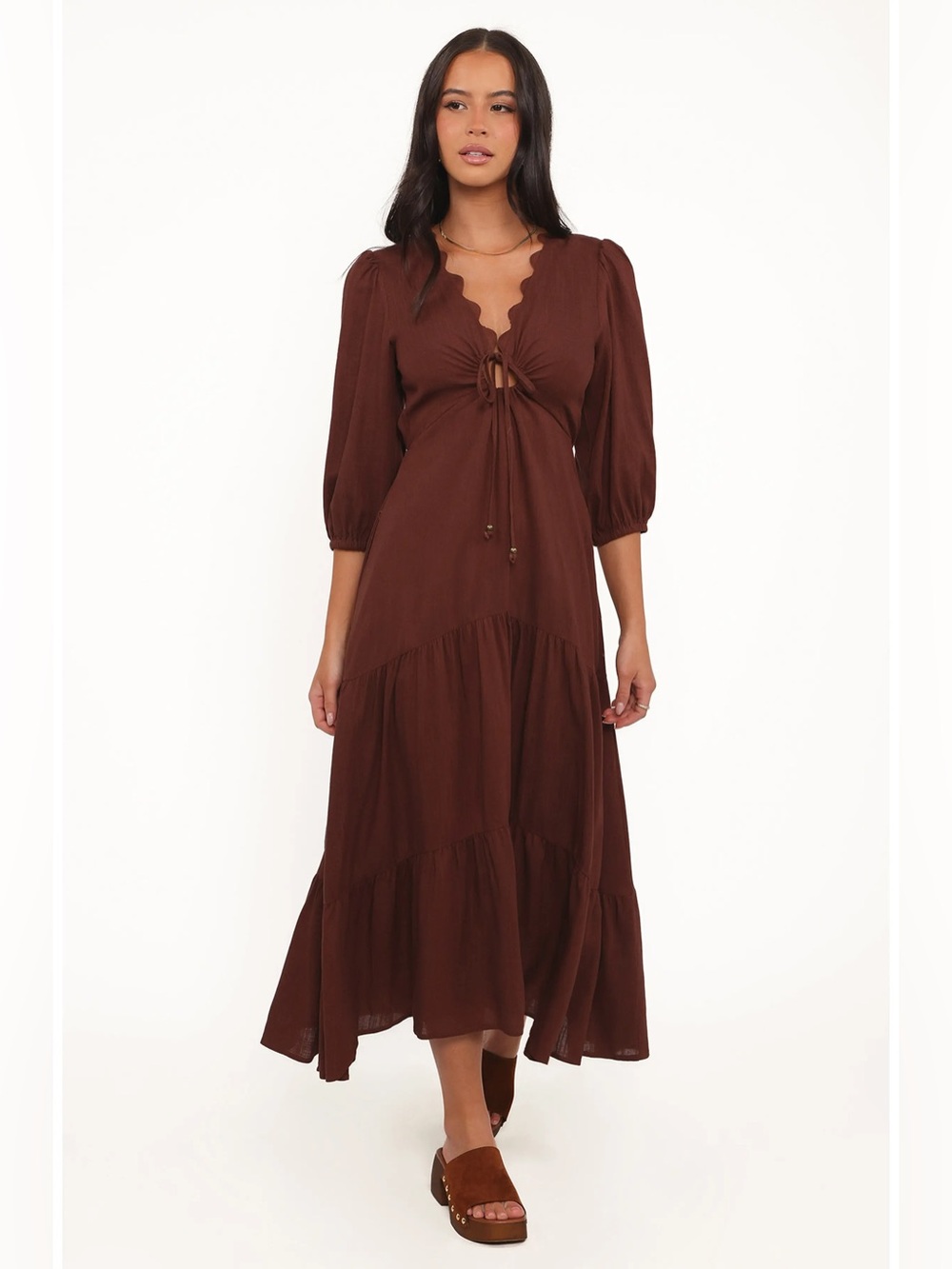 Petal & Pup Chocolate Brown Tie-Front Maxi Dress